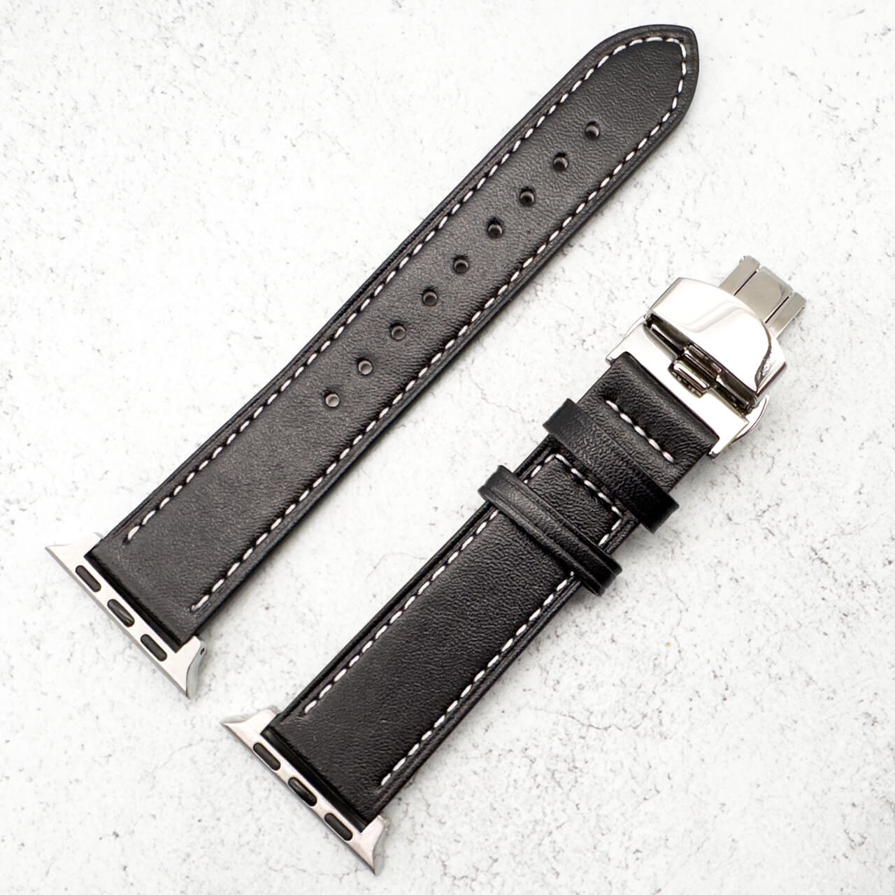 Leather Apple Watch Strap In Black With Butterfly Clasp 4