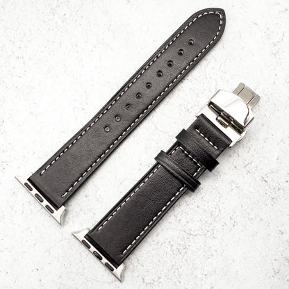 Leather Apple Watch Strap In Black With Butterfly Clasp 4