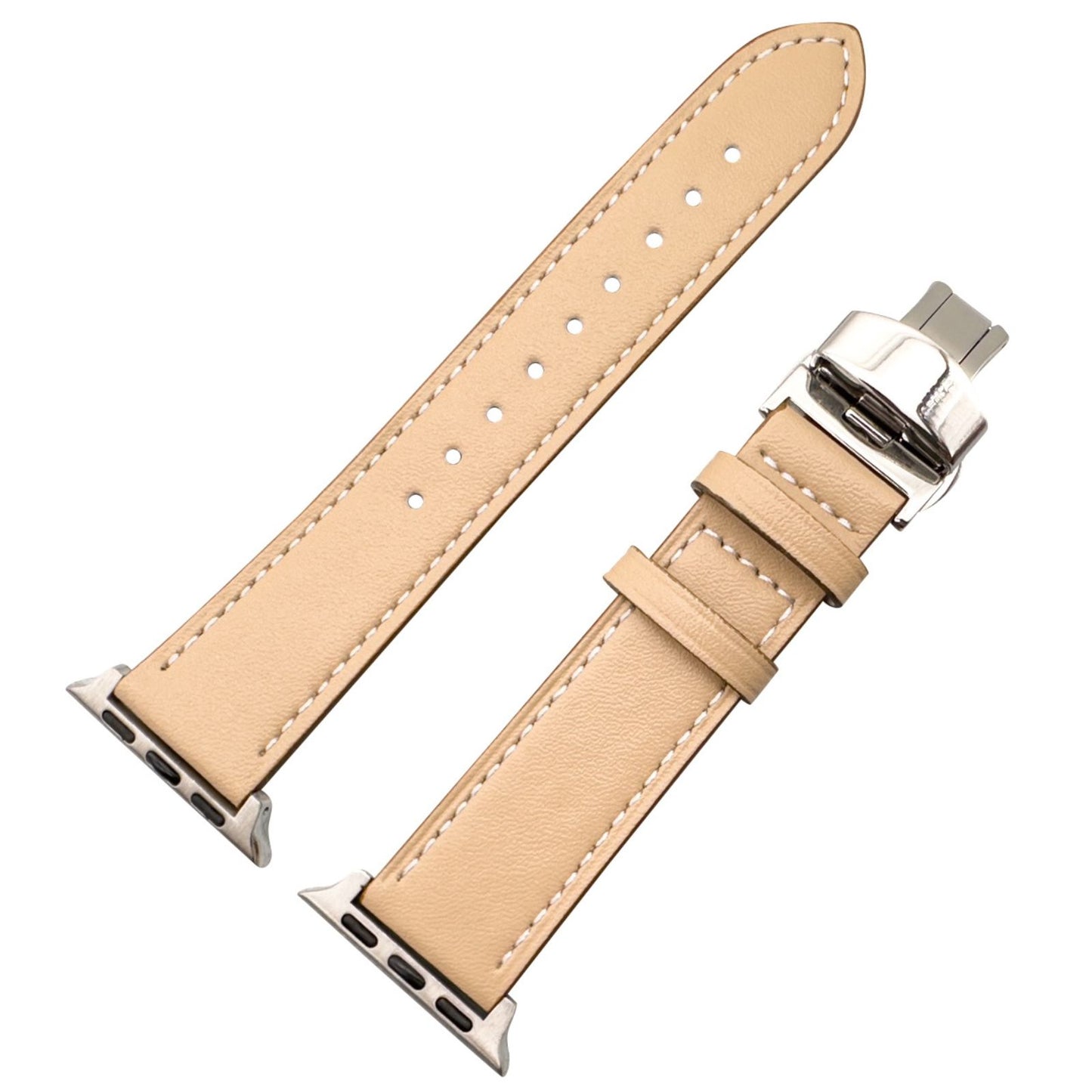Leather Apple Watch Strap In Cream With Butterfly Clasp 1