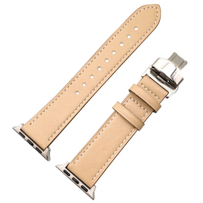 Leather Apple Watch Strap In Cream With Butterfly Clasp 1