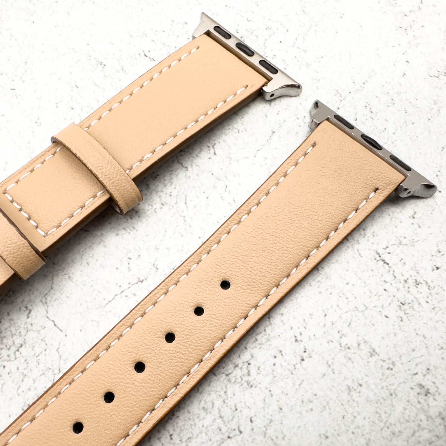 Leather Apple Watch Strap In Cream With Butterfly Clasp 3