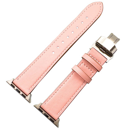 Leather Apple Watch Strap In Pink With Butterfly Clasp 1