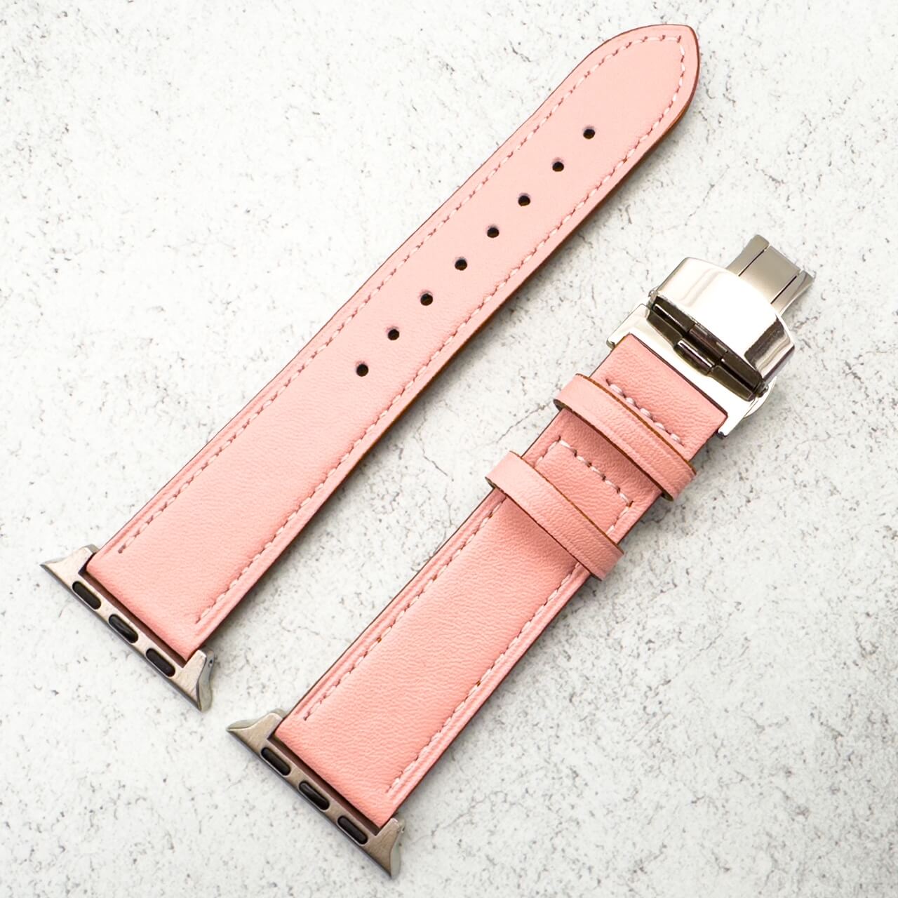 Leather Apple Watch Strap In Pink With Butterfly Clasp 4