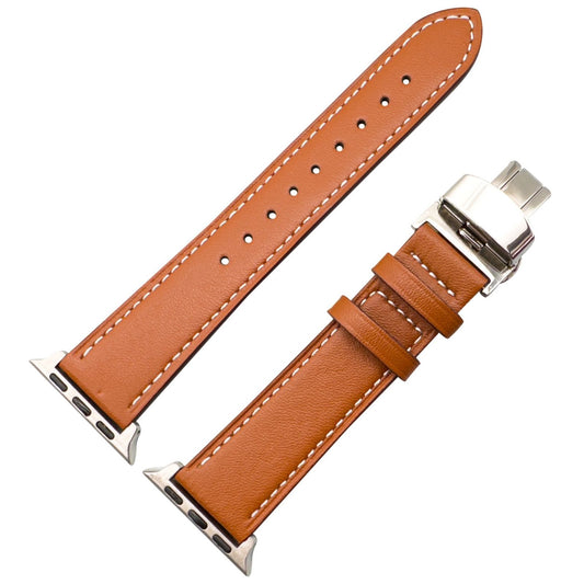 Leather Apple Watch Strap In Tan Brown With Butterfly Clasp 1