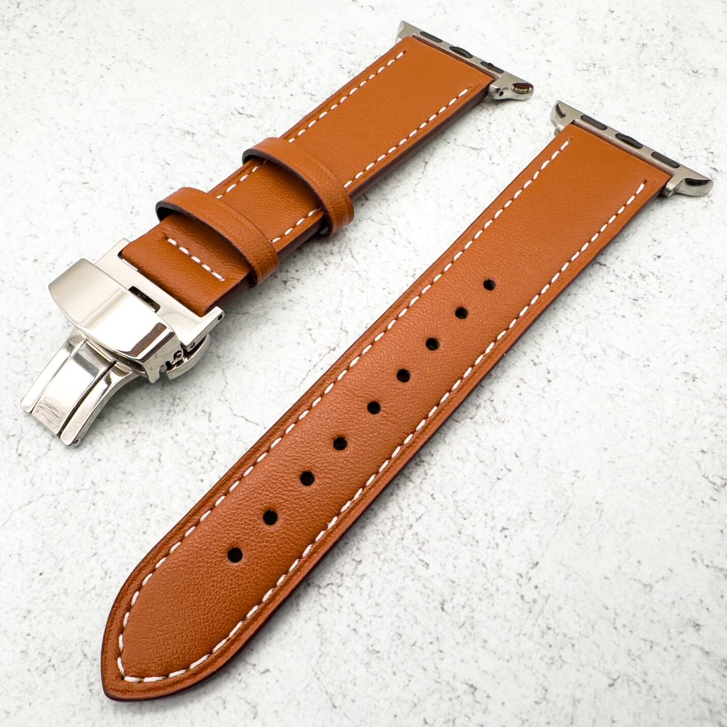 Leather Apple Watch Strap In Tan Brown With Butterfly Clasp 2