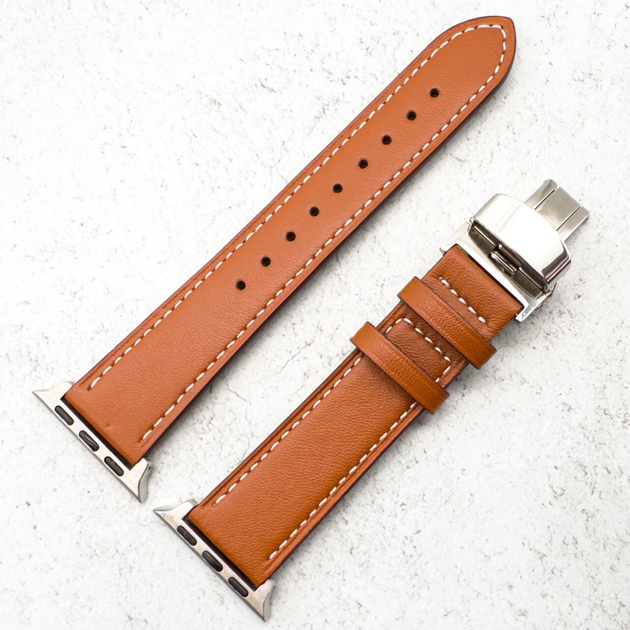 Leather Apple Watch Strap In Tan Brown With Butterfly Clasp 4
