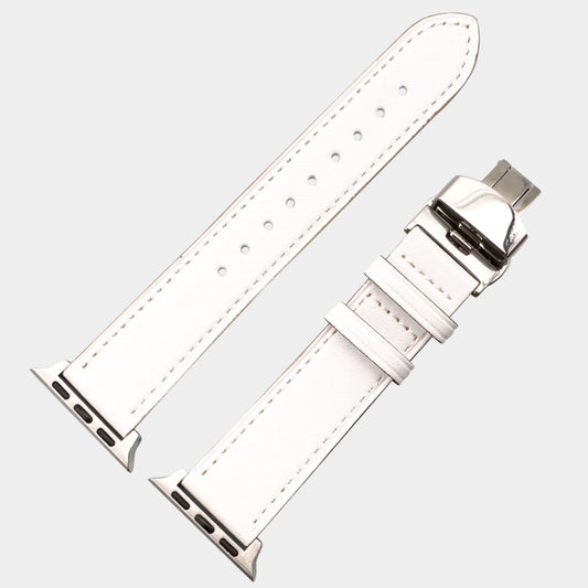 Leather Apple Watch Strap In White With Butterfly Clasp 1