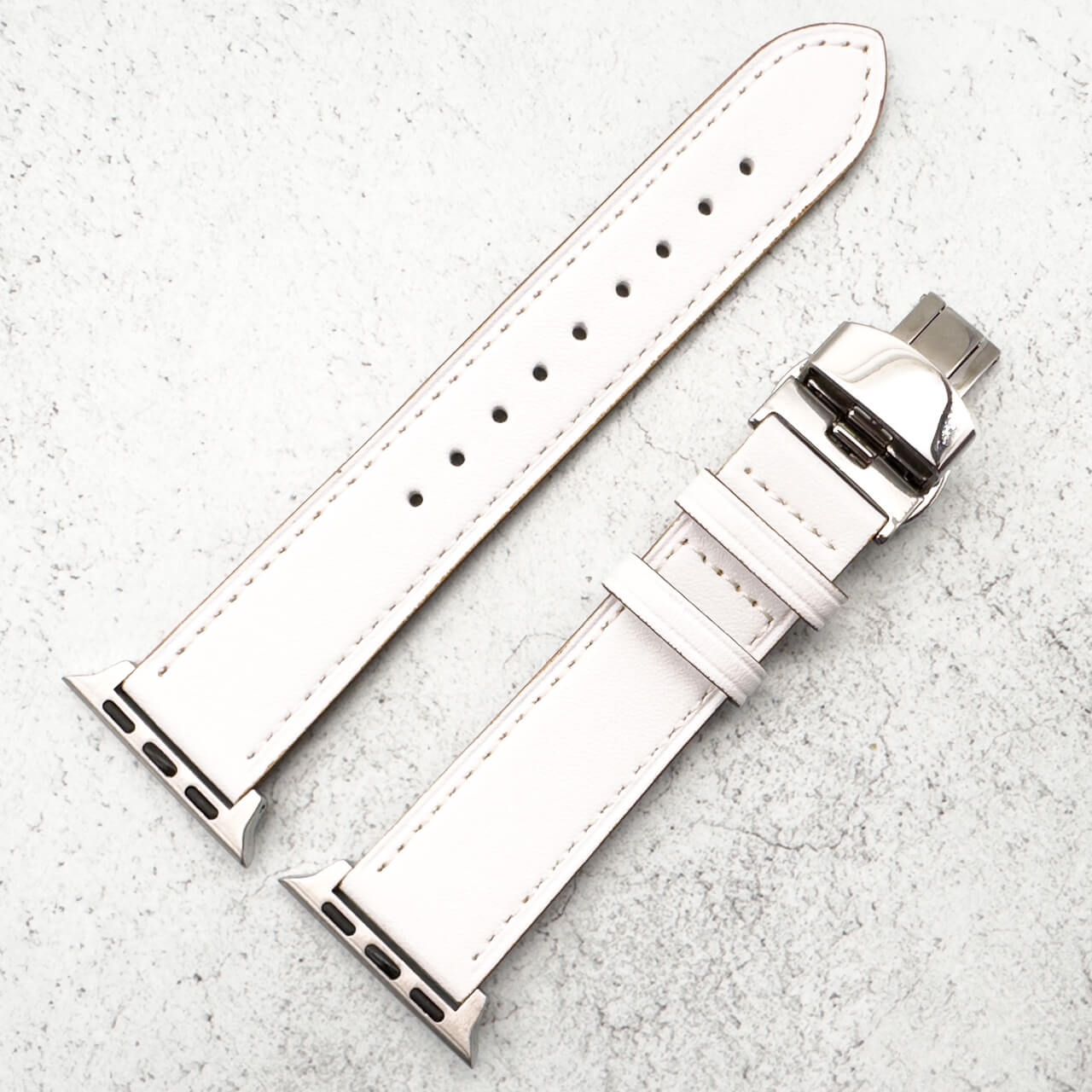 Leather Apple Watch Strap In White With Butterfly Clasp 4