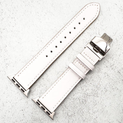 Leather Apple Watch Strap In White With Butterfly Clasp 4