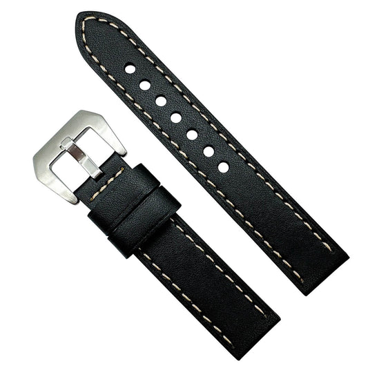 Genuine Leather Panerai Style Big Steel Buckle Watch Strap Black 20mm 22mm The Thrifty Gentleman