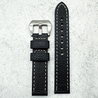 Genuine Leather Panerai Style Big Steel Buckle Watch Strap Textured Black 2