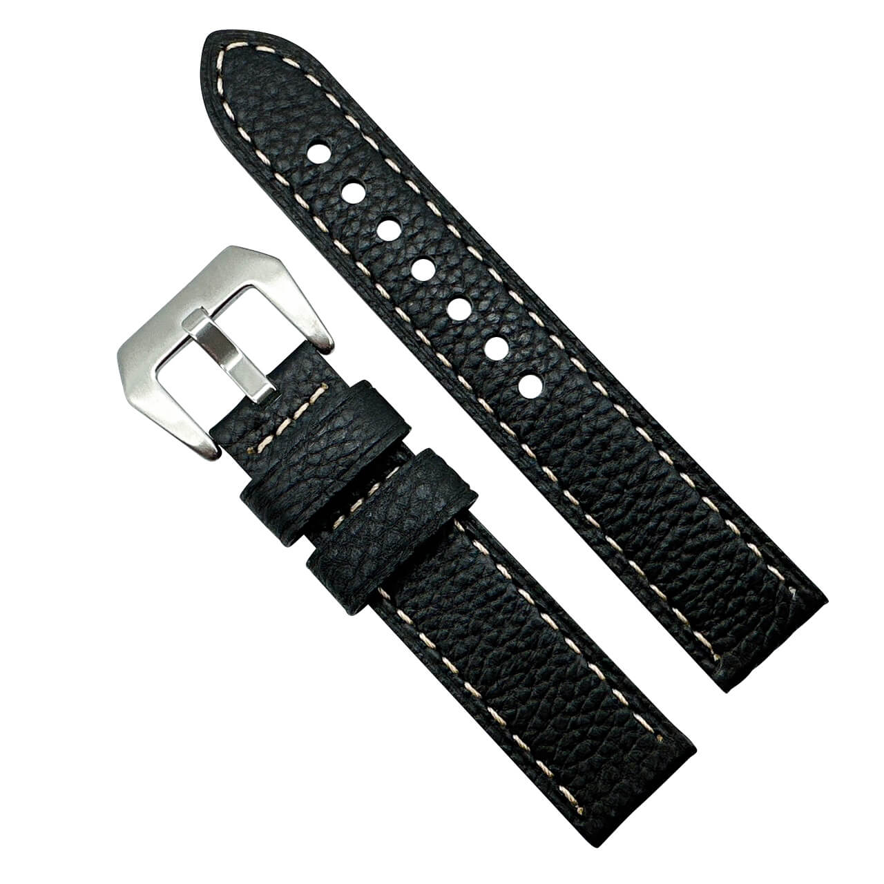 Genuine Leather Panerai Style Big Steel Buckle Watch Strap Textured Black 20mm 22mm The Thrifty Gentleman