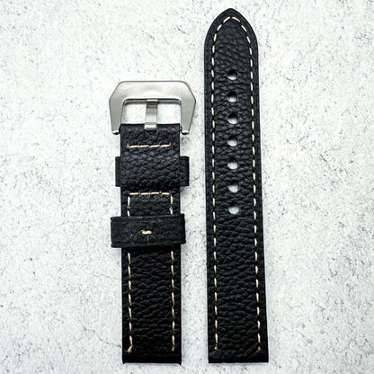 Genuine Leather Panerai Style Big Steel Buckle Watch Strap Textured Black 3