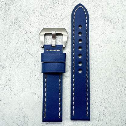 Genuine Leather Panerai Style Big Steel Buckle Watch Strap Blue 2