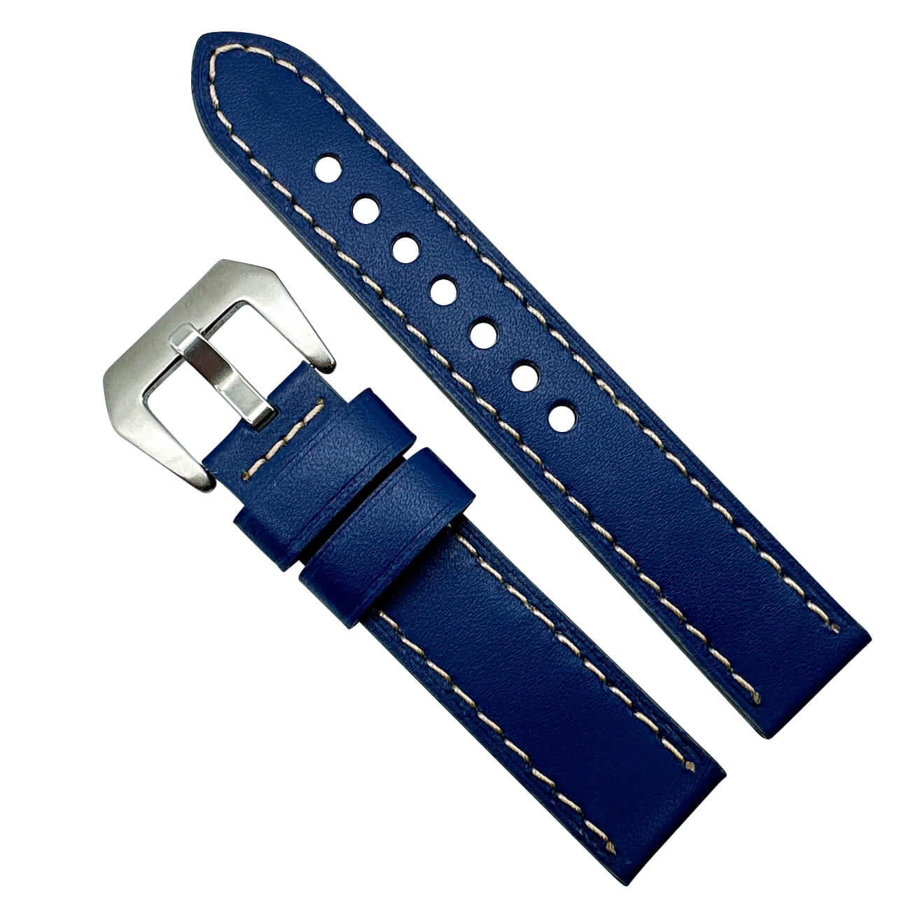 Genuine Leather Panerai Style Big Steel Buckle Watch Strap Blue 20mm 22mm The Thrifty Gentleman