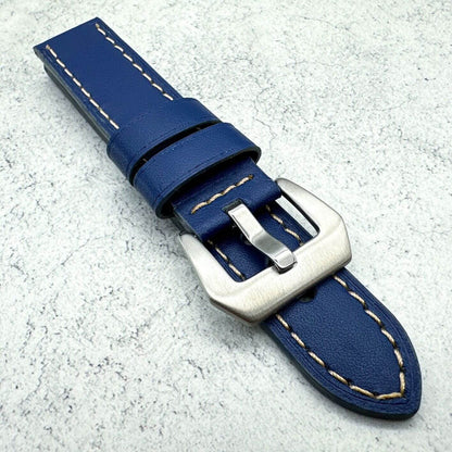 Genuine Leather Panerai Style Big Steel Buckle Watch Strap Blue 5