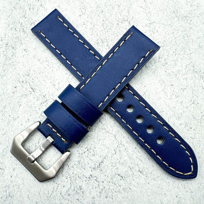 Genuine Leather Panerai Style Big Steel Buckle Watch Strap Blue 6