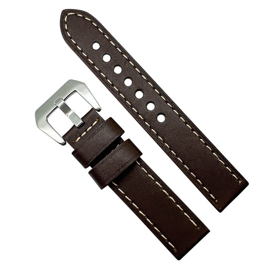 Genuine Leather Panerai Style Big Steel Buckle Watch Strap Dark Brown 20mm 22mm The Thrifty Gentleman