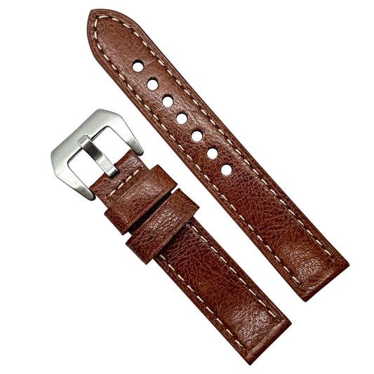 Genuine Leather Panerai Style Big Steel Buckle Watch Strap Red Brown 20mm 22mm The Thrifty Gentleman