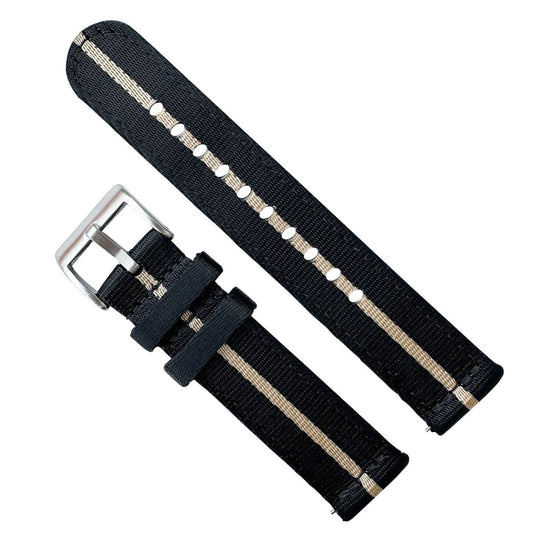 Military Style Two Piece Quick Release Watch Strap Black Beige 1