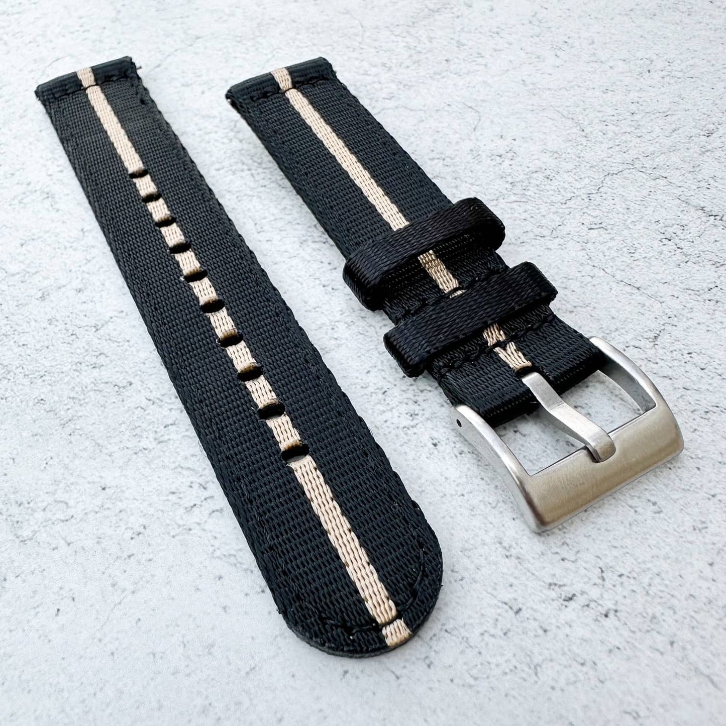 Military Style Two Piece Quick Release Watch Strap Black Beige 2