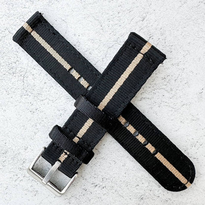 Military Style Two Piece Quick Release Watch Strap Black Beige 4