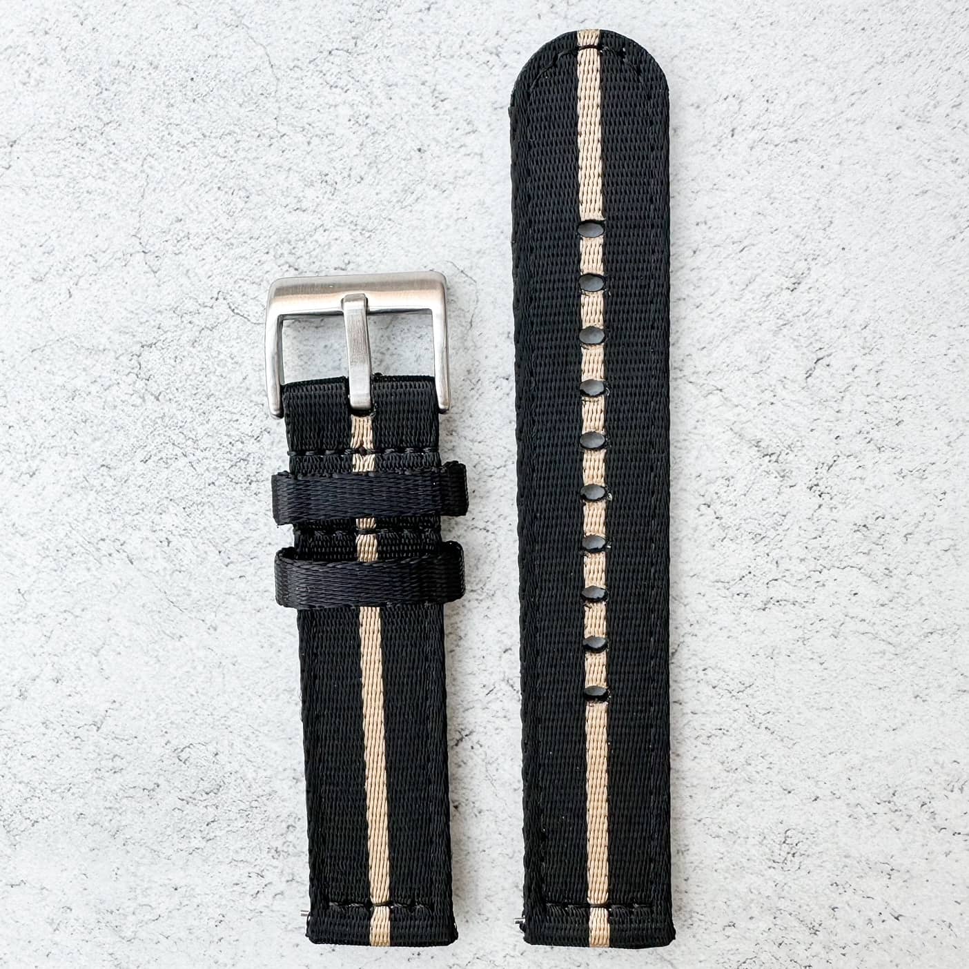 Military Style Two Piece Quick Release Watch Strap Black Beige 5