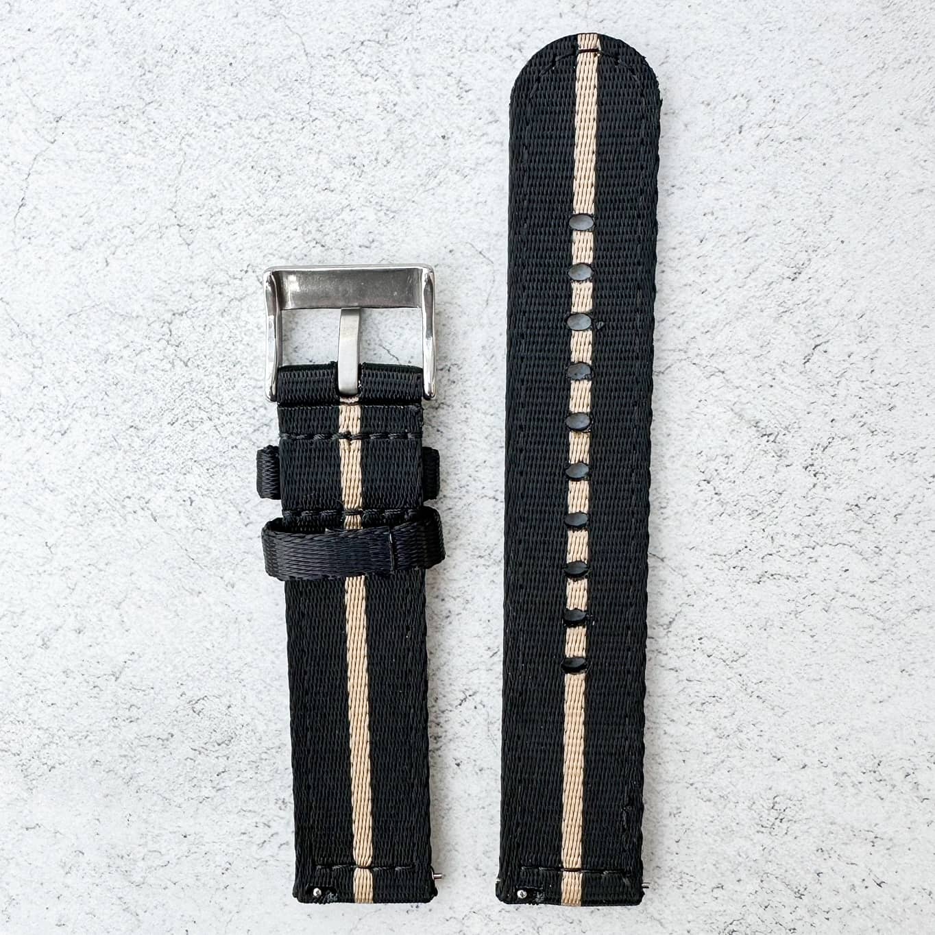 Military Style Two Piece Quick Release Watch Strap Black Beige 6