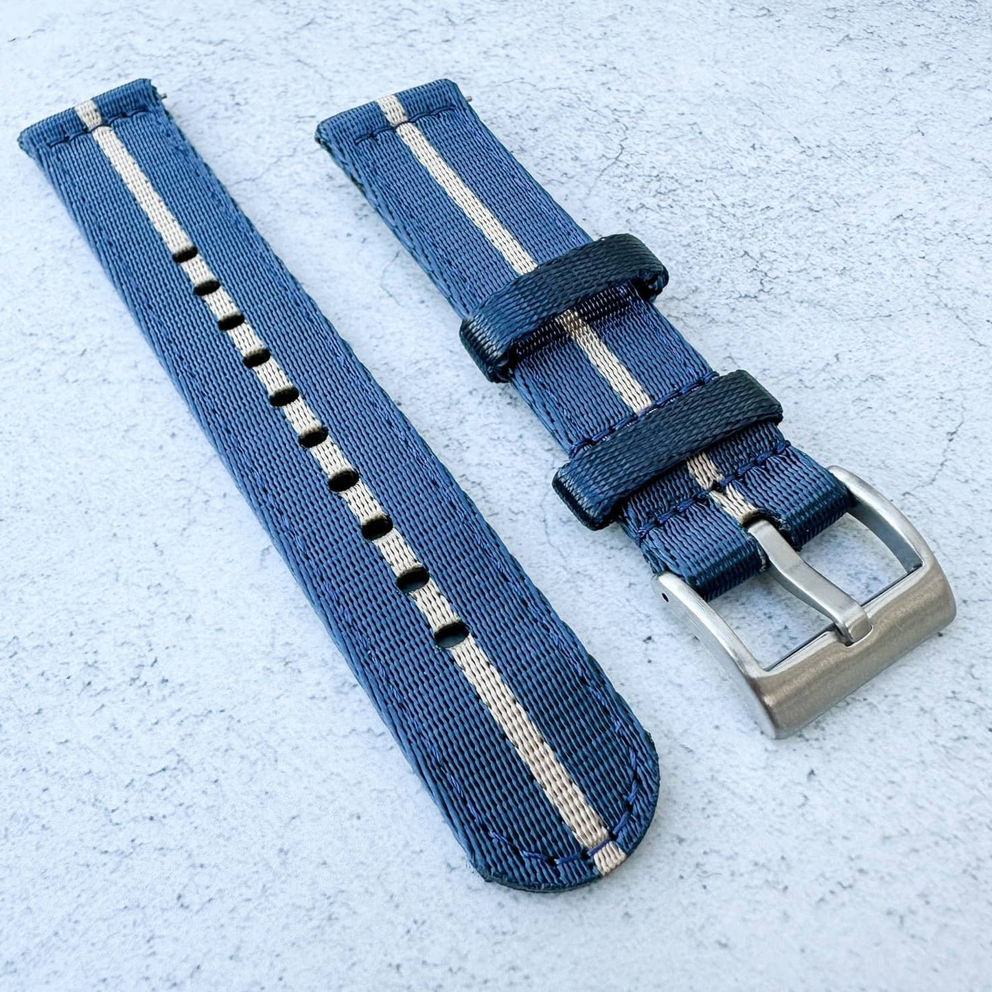 Military Style Two Piece Quick Release Watch Strap Blue Beige 2