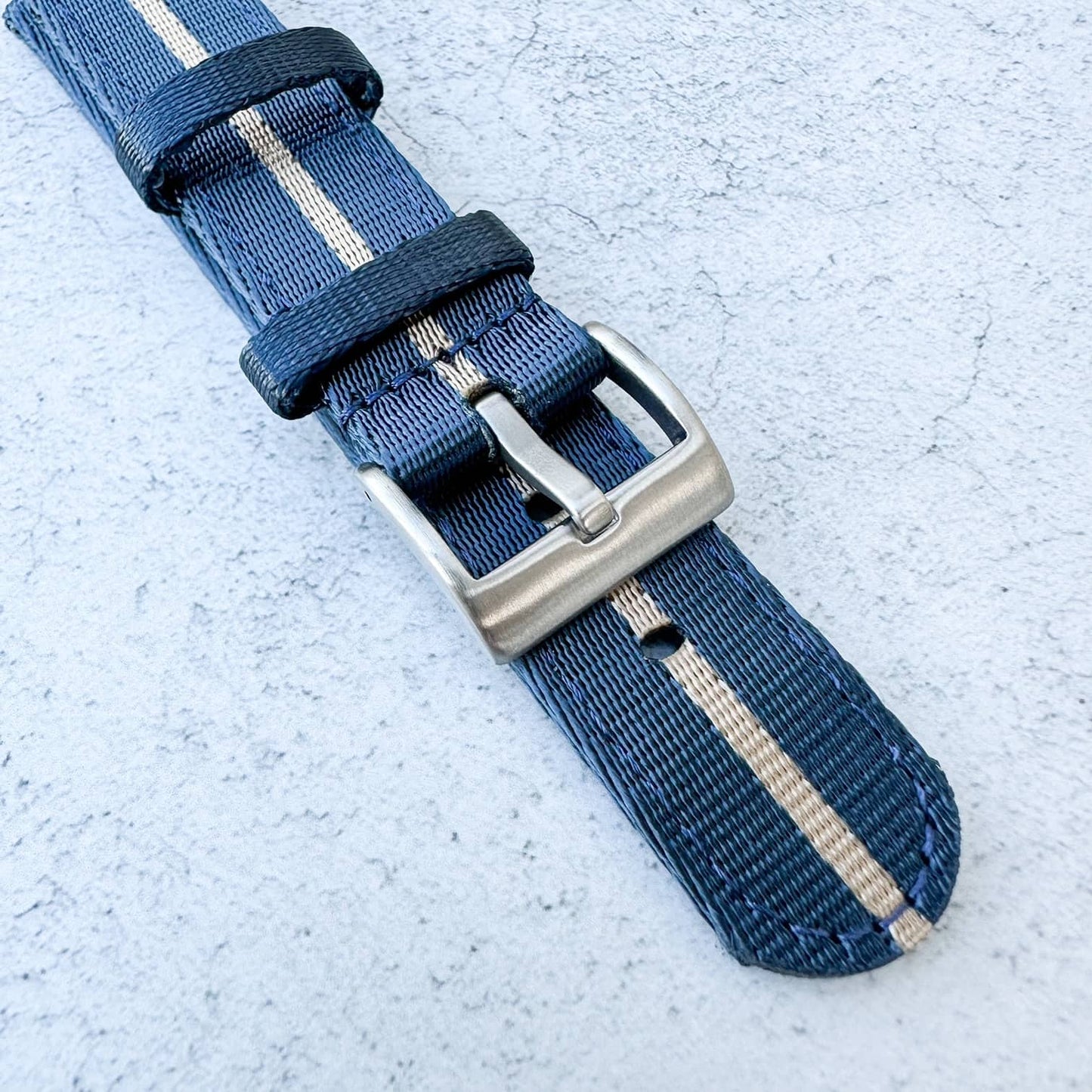 Military Style Two Piece Quick Release Watch Strap Blue Beige 3