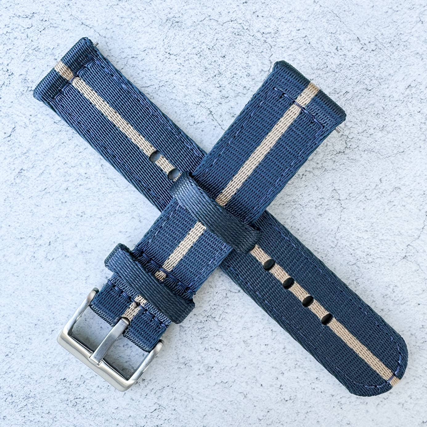 Military Style Two Piece Quick Release Watch Strap Blue Beige 4