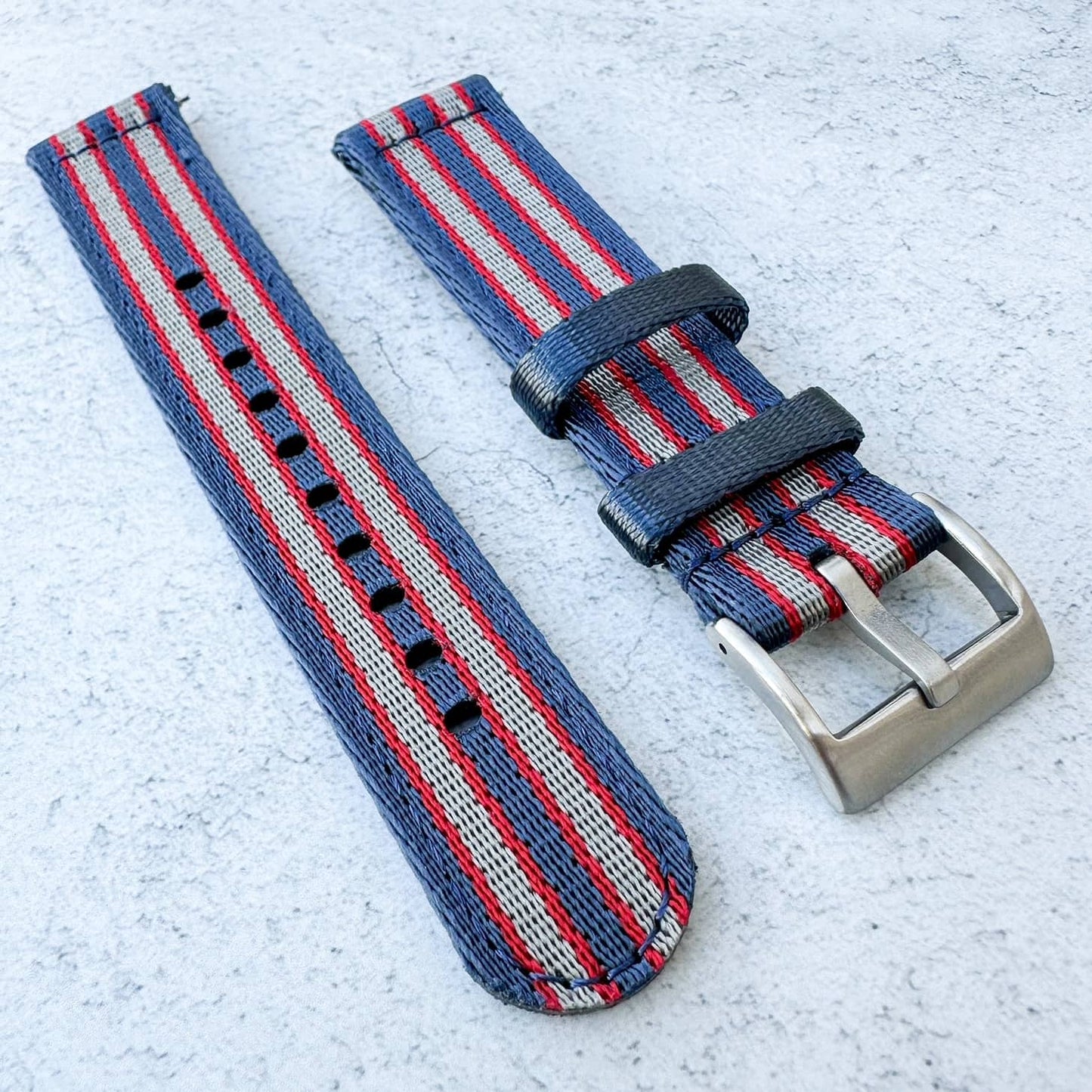 Military Style Two Piece Quick Release Watch Strap Blue Red Grey 2