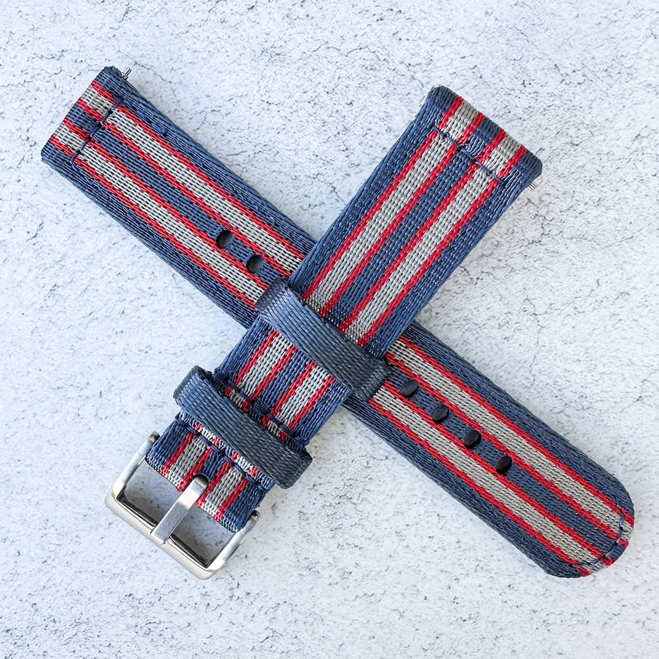 Military Style Two Piece Quick Release Watch Strap Blue Red Grey 4