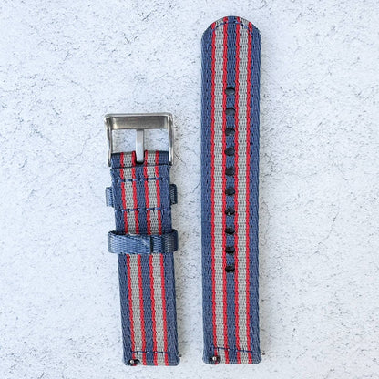 Military Style Two Piece Quick Release Watch Strap Blue Red Grey 6