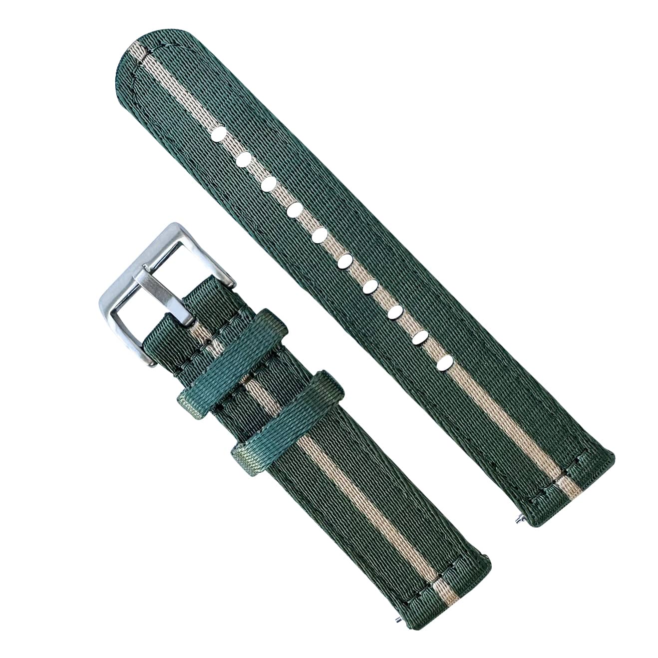 Military Style Two Piece Quick Release Watch Strap Green Beige 1