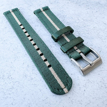 Military Style Two Piece Quick Release Watch Strap Green Beige 2