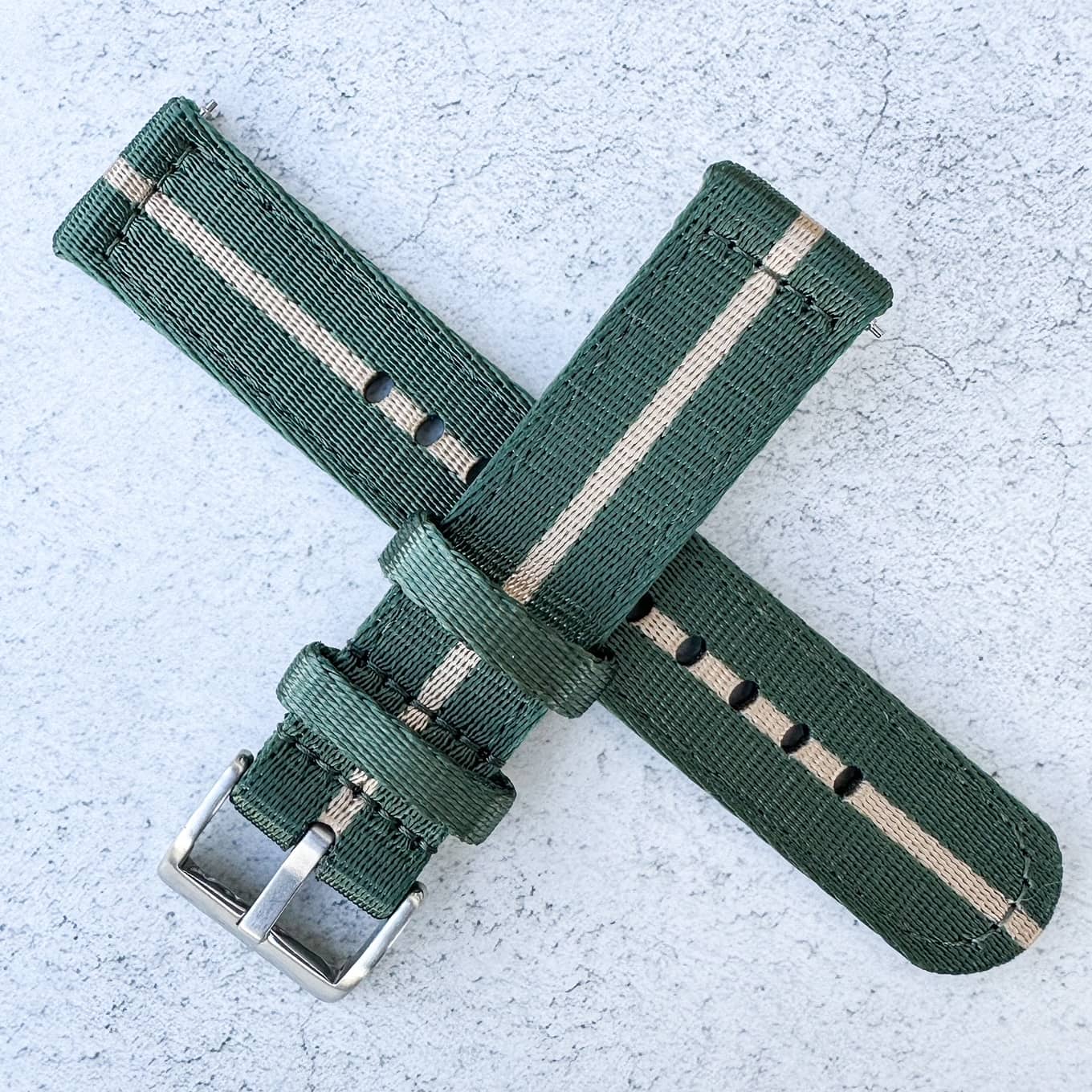 Military Style Two Piece Quick Release Watch Strap Green Beige 4