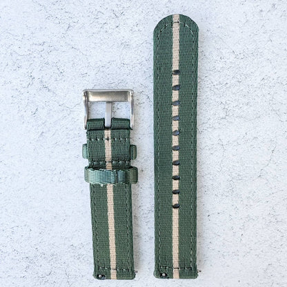 Military Style Two Piece Quick Release Watch Strap Green Beige 6