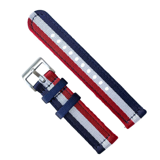 Military Style Two Piece Quick Release Watch Strap Red White Blue 1