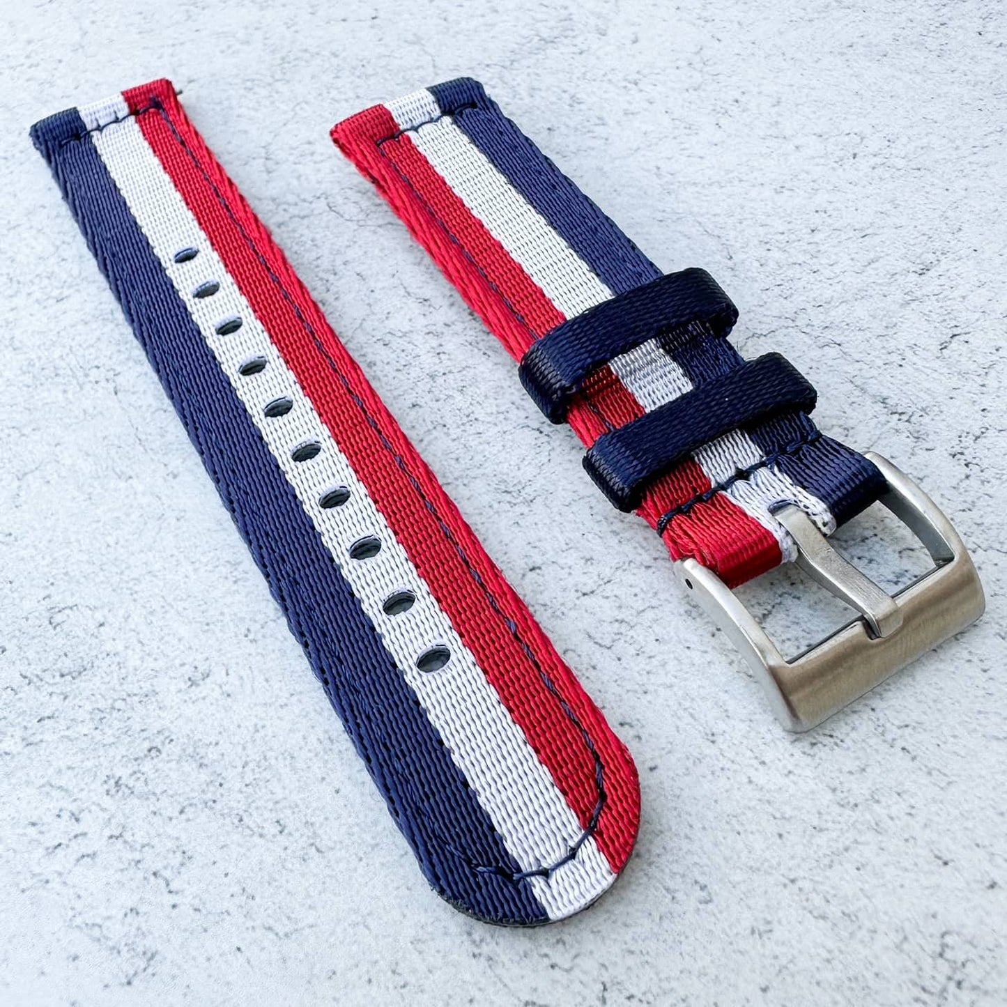 Military Style Two Piece Quick Release Watch Strap Red White Blue 2