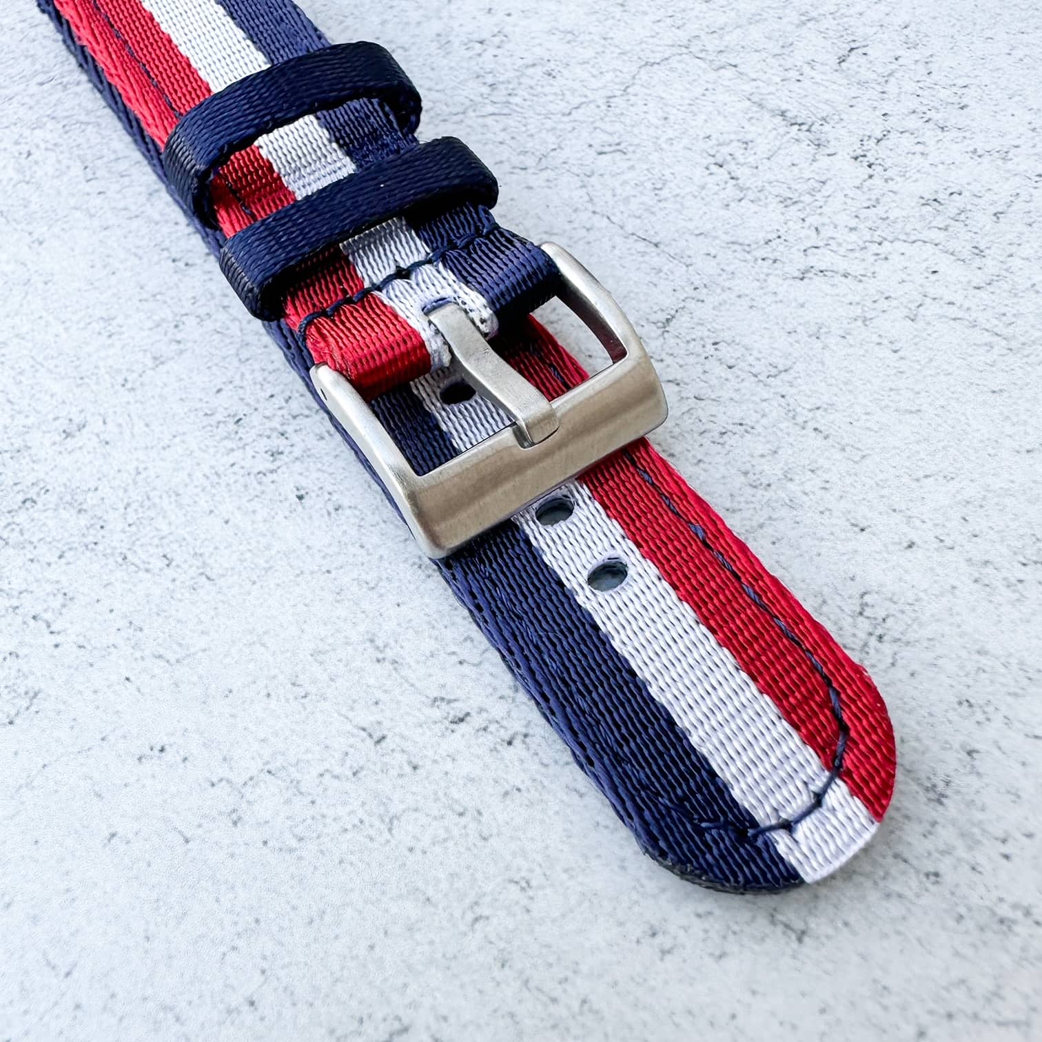 Military Style Two Piece Quick Release Watch Strap Red White Blue 3