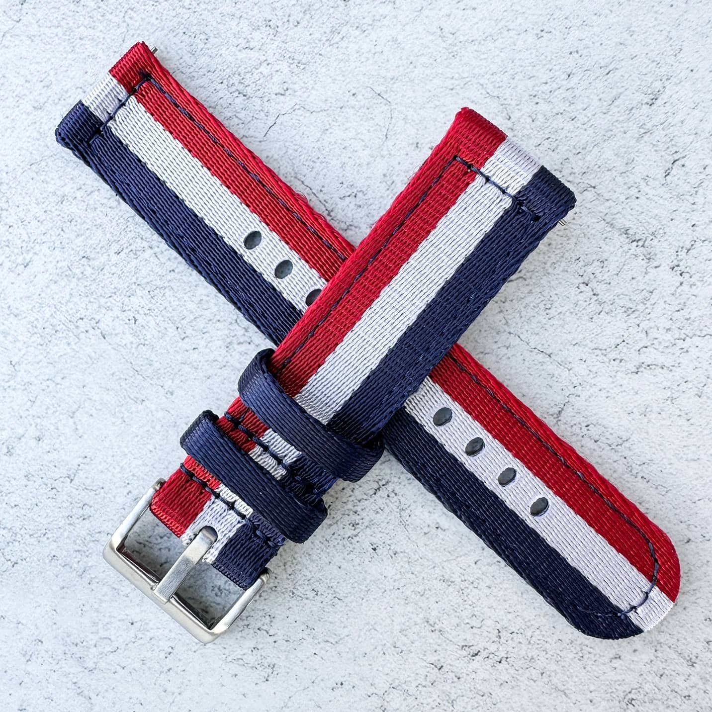 Military Style Two Piece Quick Release Watch Strap Red White Blue 4