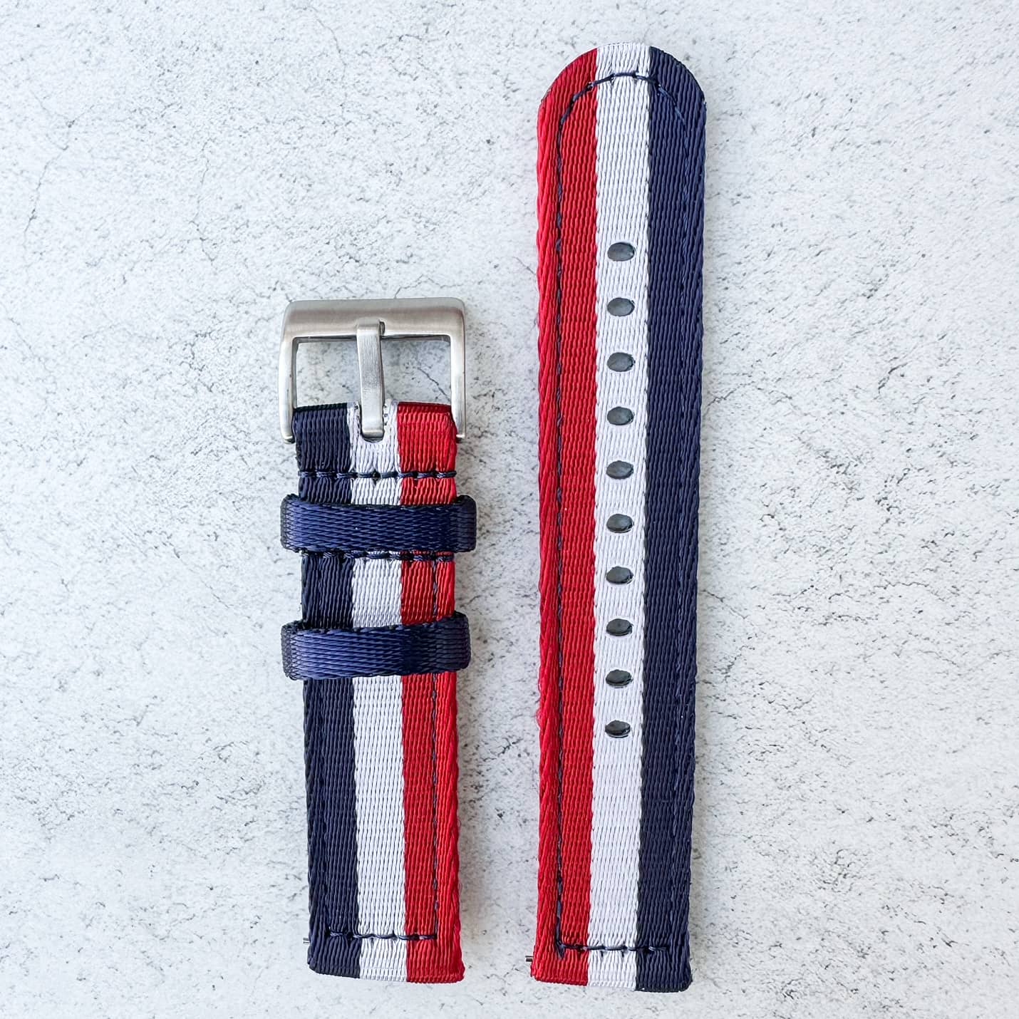 Military Style Two Piece Quick Release Watch Strap Red White Blue 5