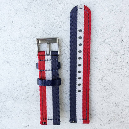 Military Style Two Piece Quick Release Watch Strap Red White Blue 6