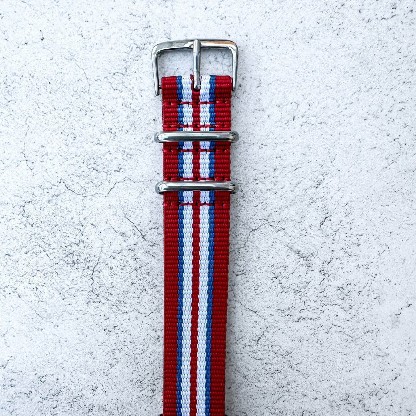 NATO G10 Military Nylon Watch Strap | RED / WHITE / NAVY BLUE | 18 20 22 mm