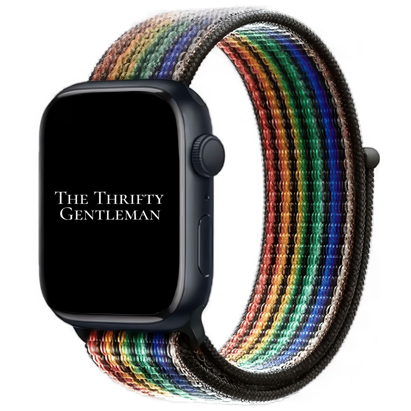 Nylon Sport Apple Watch Strap In Black Rainbow From The Thrifty Gentleman
