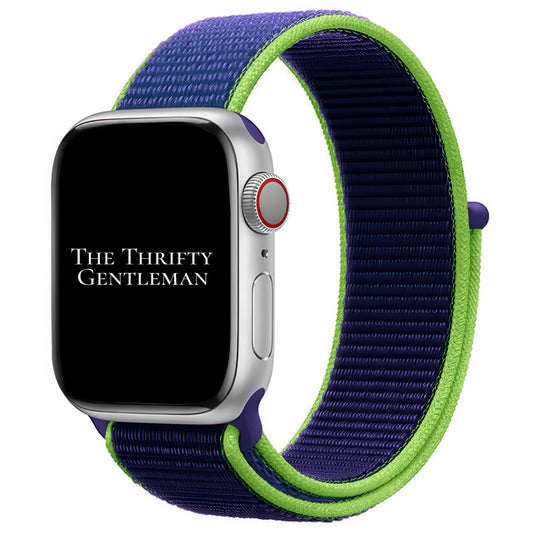 Nylon Sport Apple Watch Strap In Blue Neon Lime From The Thrifty Gentleman