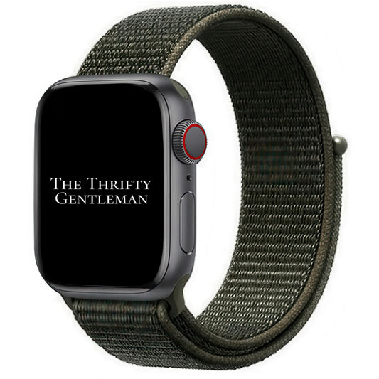 Nylon Sport Apple Watch Strap In Dark Olive Green From The Thrifty Gentleman