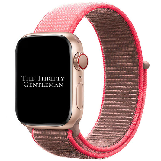Nylon Sport Apple Watch Strap In Grey Neon Pink From The Thrifty Gentleman