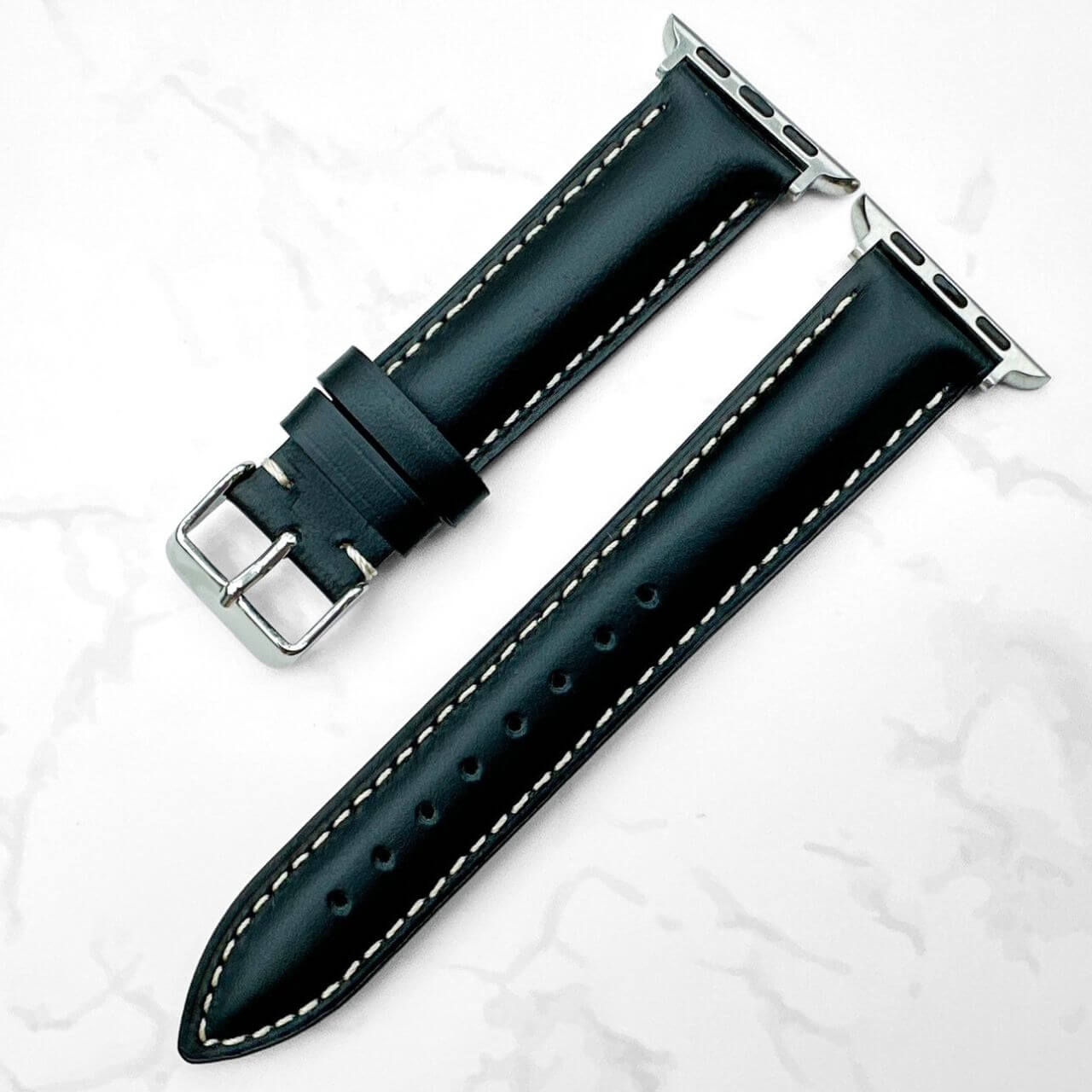 Oil Wax Cowhide Leather Watch Strap For Apple Watch In Black 2